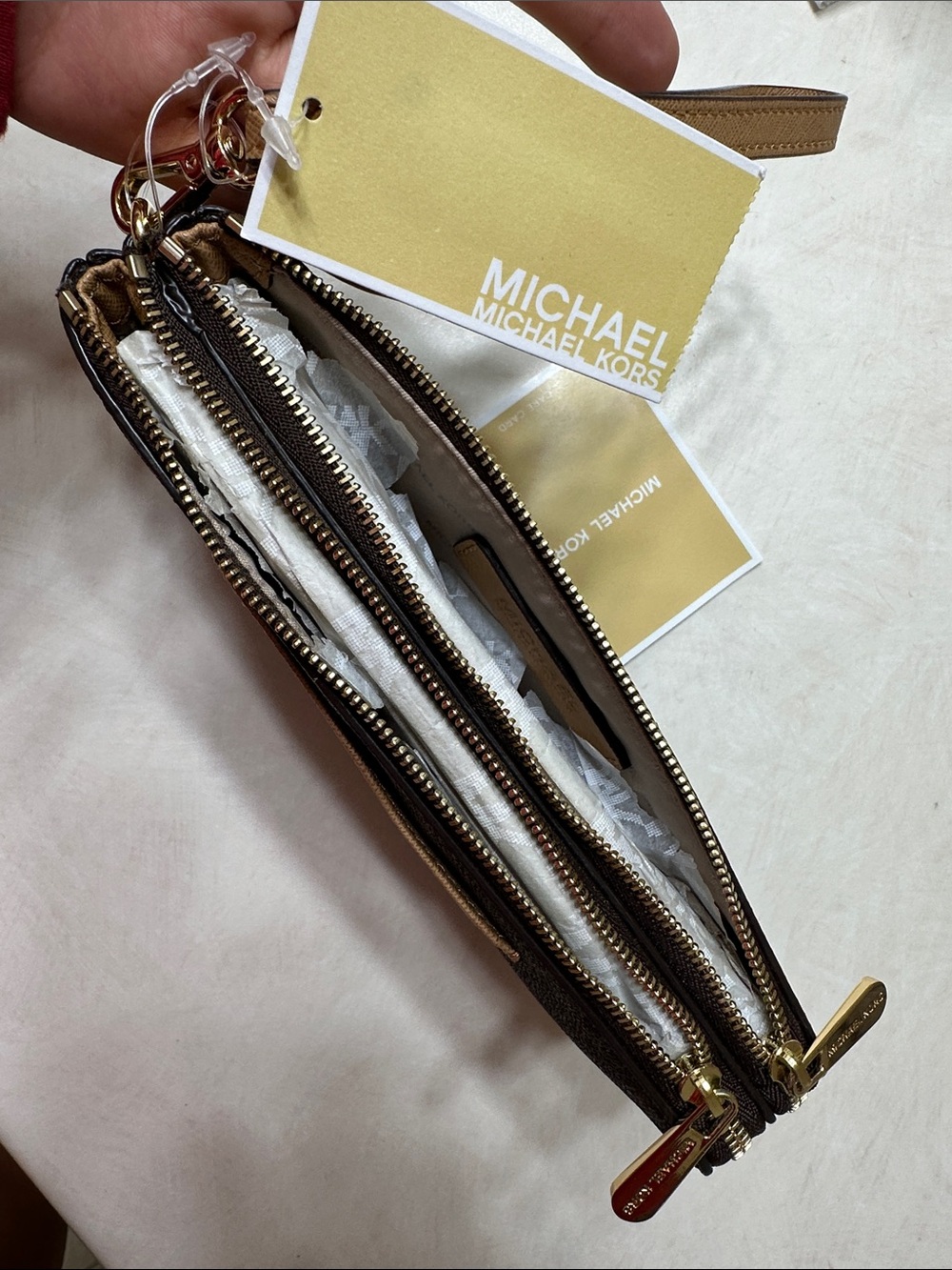 Michael Kors Brown and Tan Zip Wristlet Wallet